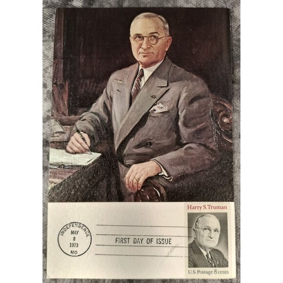 Harry S. Truman 1973 First Day Of Issue Stamp & Portrait Card By John Slavin - Picture 1 of 3